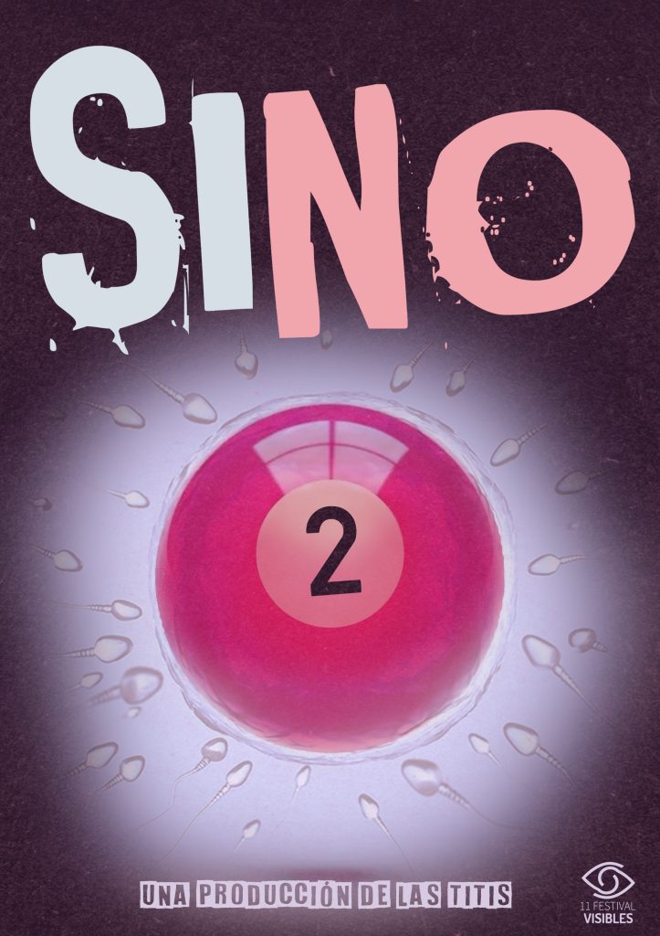 Cartel del espectáculo. Unas letras que pone SINO y una bola rosa de billar con el número 2